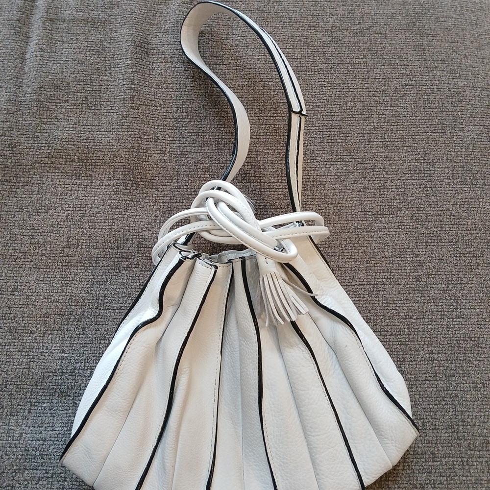 Elegant White and Black Striped Women's Bag